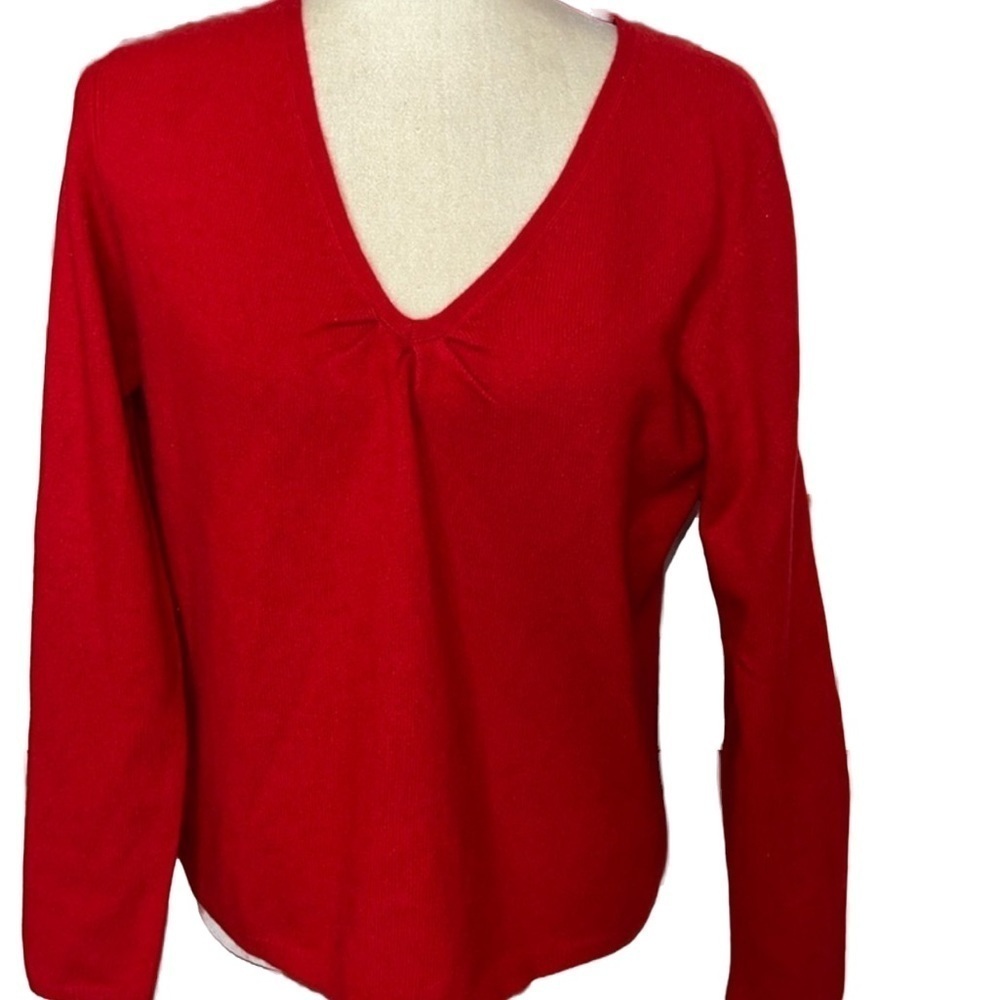 Talbots Petites Pure Red Cashmere V-Neck Sweater L